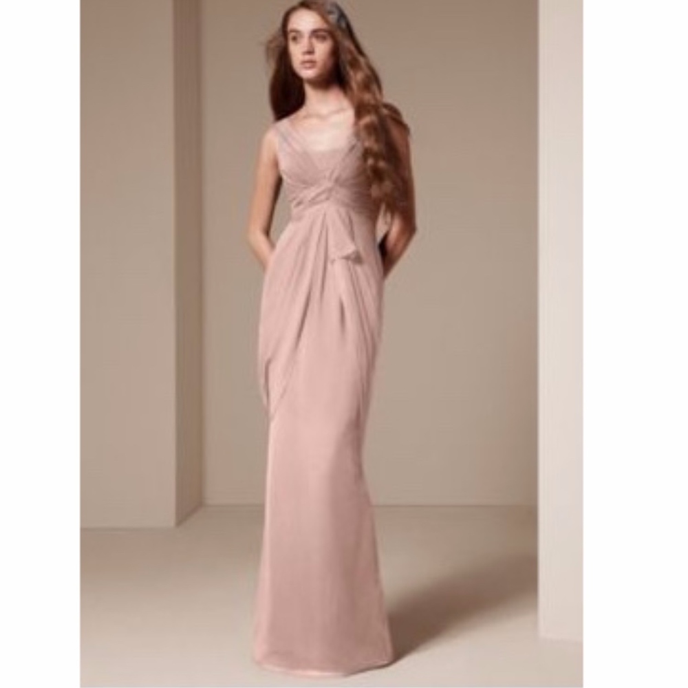 white by vera wang pink dress Long One-Shoulder Bridesmaid Dress with Ruffles